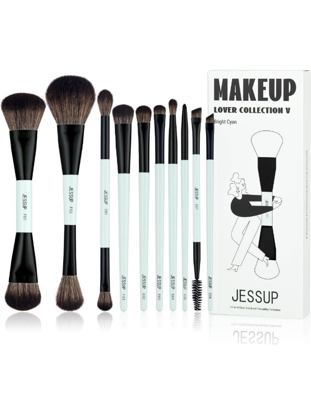 10-Piece Double-Sided Face & Eye Makeup Brush Set for Flawless Application